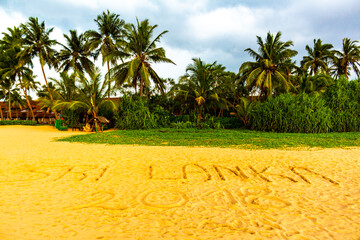 Beautiful landscape panorama tropical nature Bentota Beach on Sri Lanka.