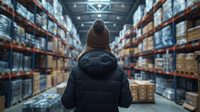 warehouse boxes shelves man storekeeper worker counts goods warehouse