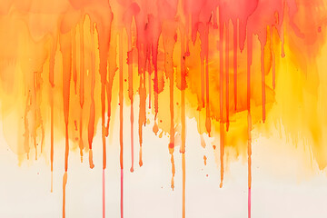 Fototapeta premium Watercolor bright illustration in shades of orange. Effect of falling drops on a white background.