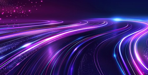 Background with glowing light speed lines on a dark background.
