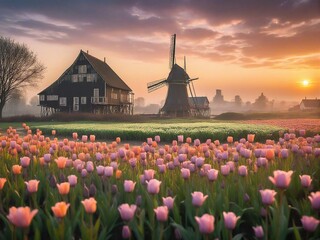 windmill and tulip