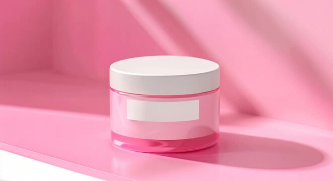 Cosmetic product jar, beauty product with white empty sticker area for brand logo. Mock-up, mockup concept for beauty and personal hygiene products