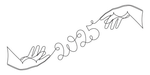 Hand holds 2025 one line art, hand drawn continuous contour. Holiday concept, festive New year handwriting text, minimalist design. Editable stroke. Isolated. Vector illustration