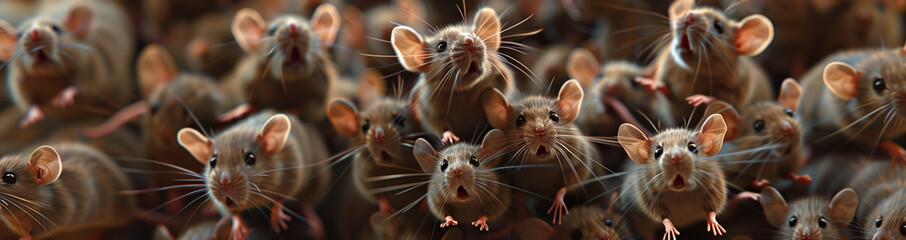 Capture a moment of collective distress and disbelief as a bunch of rats look up, their expressions filled with surprise and confusion, leaving viewers captivated by their emotional connection. © Pink Badger