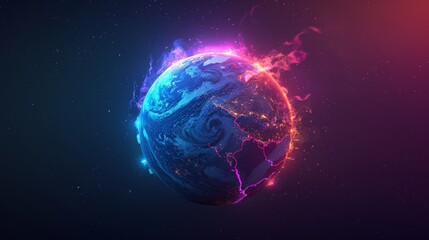 Fototapeta premium Vivid cosmic disaster scene, Earth affected by seismic waves, highlighting urgent environmental concerns
