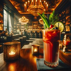 Bloody Mary Cocktail in a luxury night bar. Drink, beverage and mixology concept