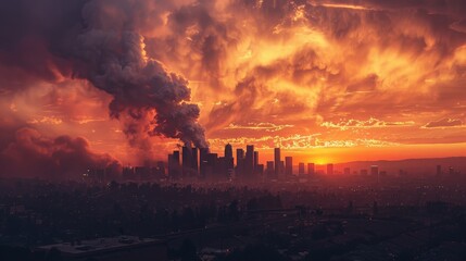 Fiery skyline after a major earthquake, dramatic representation of urban devastation.