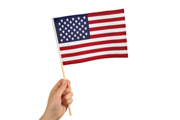 man hand waving american flag isolated on transparent background