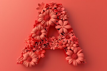 3D Render Letter A with Engraved Flowers on Orange Background