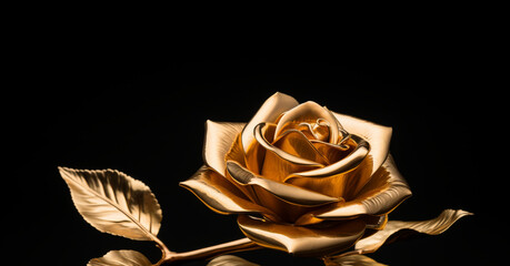 Banner golden rose on a black background,