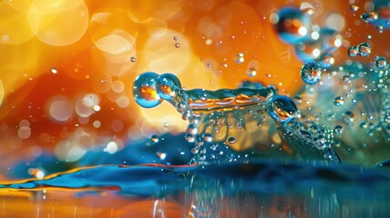 A dynamic close-up capture of water splashes with vivid colors and droplets creating a lively and energetic feel