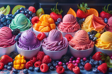 Traditional Italian gelato in vibrant fruit flavors for summer preparation