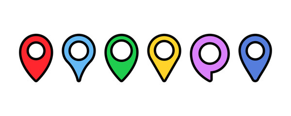 Set of colored pin map marker vector icons. Colorful pointer on map. Location place. Vector 10 EPS.