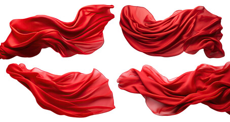 Set of floating elegant red fabrics, cut out
