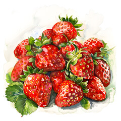Fresh strawberry watercolor illustration with white isolated background.