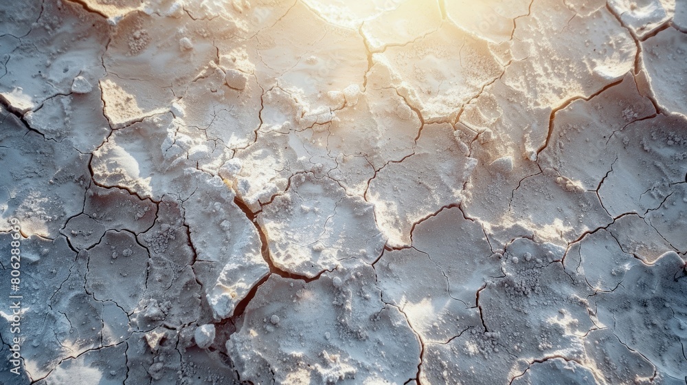 Poster sun shines through cracks in desert. generative ai