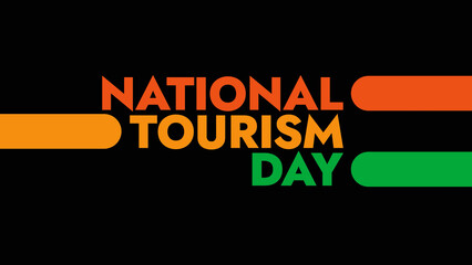 National Tourism Day colorful text typography on banner illustration great for wishing and celebrating national tourism day in may