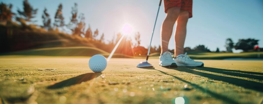 Focused on the Fairway with Golfer and His Final Putt in Sunlit Solitude at the golf course