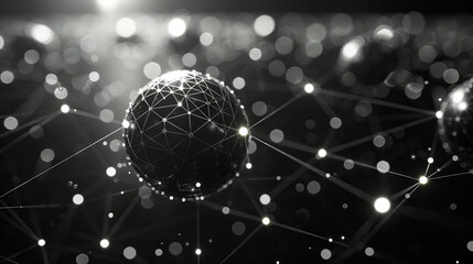 Black and white image of a network of dots.
