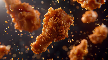 Crispy Fried Chicken Meat Exploding in Motion Capture