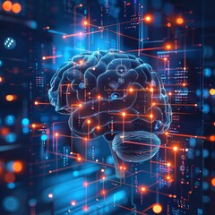 Obraz premium Virtual Brain In Cyber Network Space