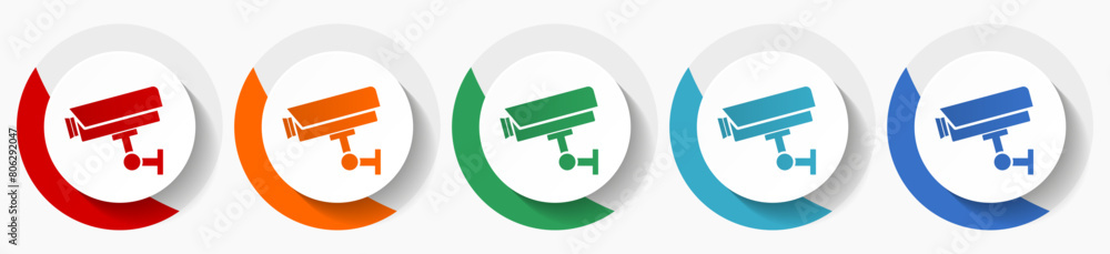 Aufkleber cctv camera vector icon set, flat icons for logo design, webdesign and mobile applications, colorful