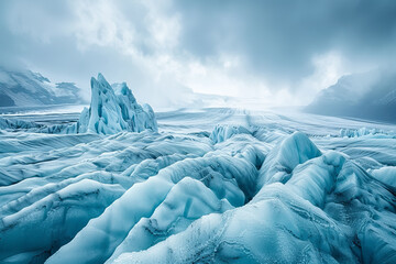 A large ice block is surrounded by a vast expanse of ice - Powered by Adobe