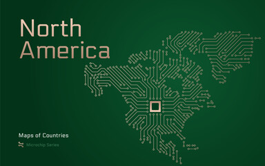 North America Continent Map Shown in a Microchip Pattern. E-government. Continent Vector maps. Microchip Series