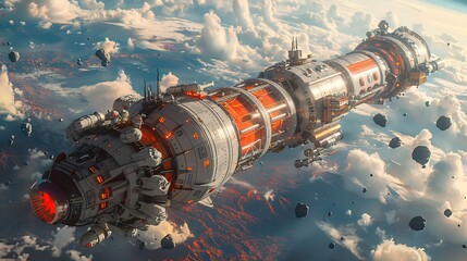 An astronaut exploring a high-tech space station orbiting a distant planet. 