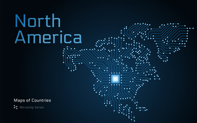 North America Continent Map Shown in a Microchip Pattern. E-government. Continent Vector maps. Microchip Series