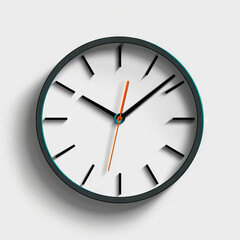 A clock with orange hands on a white background.