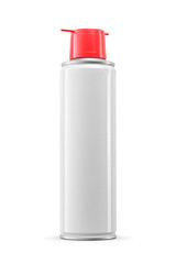 Aerosol grease can with red straw and cap isolated. Transparent PNG image.