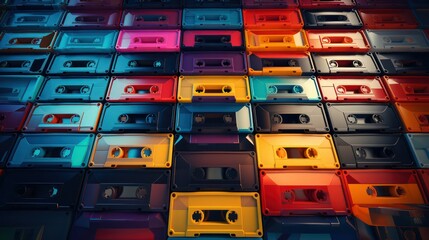 A group of colorful vintage audio cassettes.