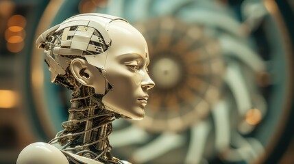 Close up of female robot head. Concept of artificial intelligence