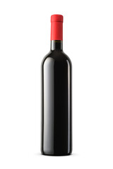 Clean red sealed wine bottle without label isolated. Transparent PNG image.