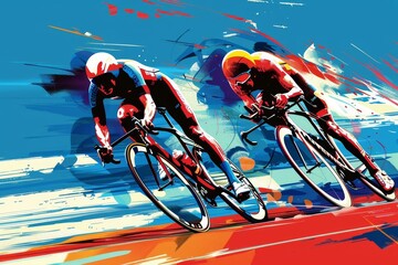 Pop Art of Track Cycling Individual Pursuit Cyclists race against each other in a timed event
