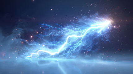 Electric blue lightning bolt pierces through dark stormy atmosphere