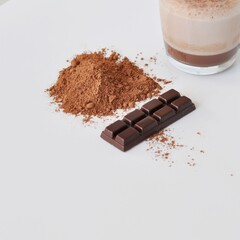 Handmade chocolate with glass of hot chocolate
