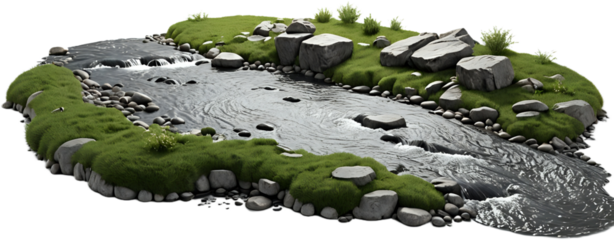 A mountain water stream isolated on white background