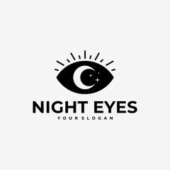 NIGHT EYES MOON STAR LOGO VECTOR ICON ILLUSTRATION