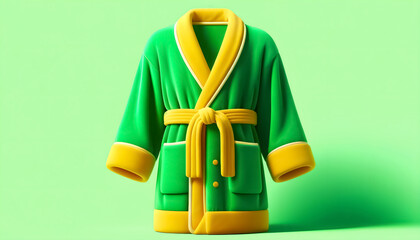 Relaxation Essential: Vibrant Green Bathrobe with Yellow Details, Stylish and Warm: Green Bathrobe with Yellow Accents