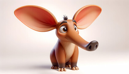 Fun and Friendly 3D Aardvark Character Design, Aardvark Cartoon with Prominent Ears in 3D