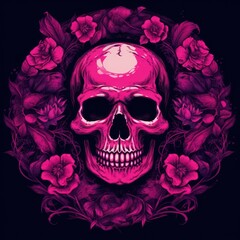 Fototapeta premium a circular design of neon pink flowers and leaves surrounding a text placeholder against a dark background