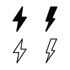 Illustration of a collection of lightning icons. Symbols and signs representing electricity, power, and energy.