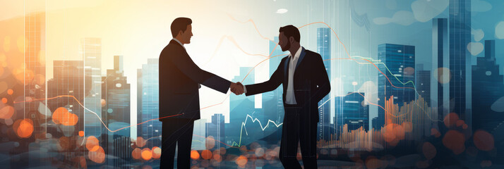 Successful Business Partnership: Handshake with Growth Graph, Online Marketing Teamwork, Successful Deal Concept on Finance Investment Background