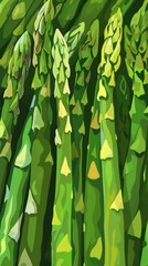 Eye-catching vector illustration of stylized green asparagus spears, suitable for use in food blogs, dietary guides, and agricultural marketing