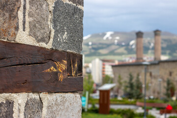 Tarihi Erzurum Tas Evleri or Traditional Erzurum stone houses on cobblestone street.