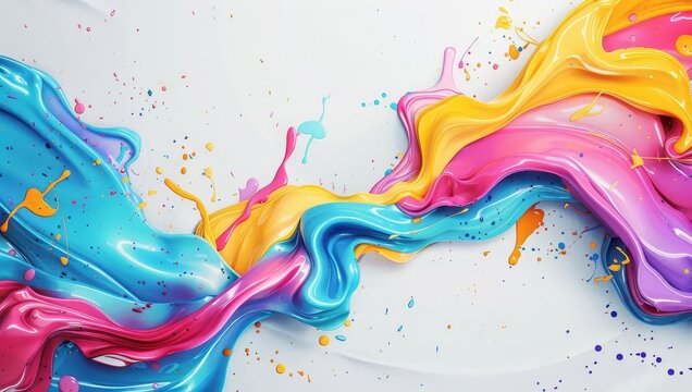 Colorful abstract painting with vibrant blues, greens, pinks, and yellows