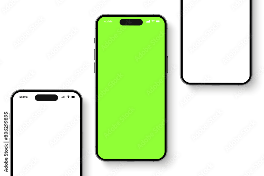 Poster smartphone mockup group front view with shadow, 3d mobile phones, high quality smart phone mockup fo