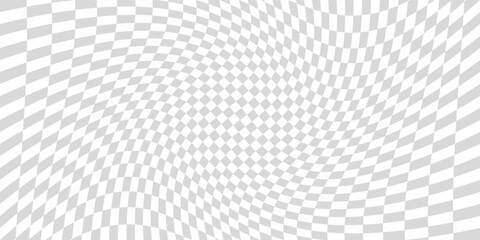 Banner twisted convex seamless chessboard, checkerboard optical illusion mosaic pattern, checkered background distortion wave – stock vector